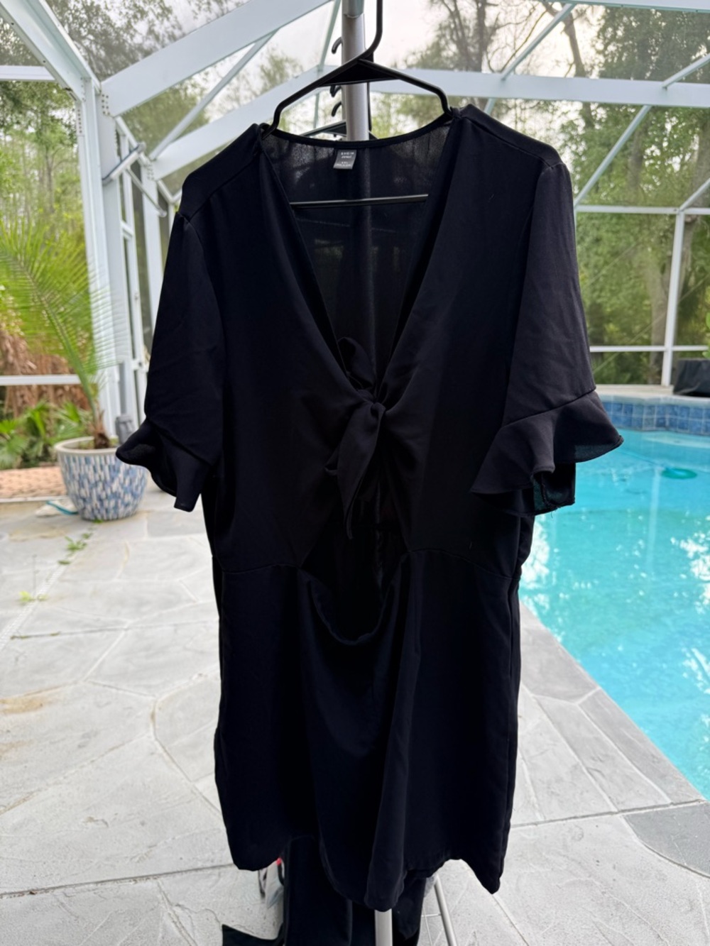 SHEIN Curve Black Tie Front Romper Flutter Sleeve Cutout Waist Plus Size 4XL